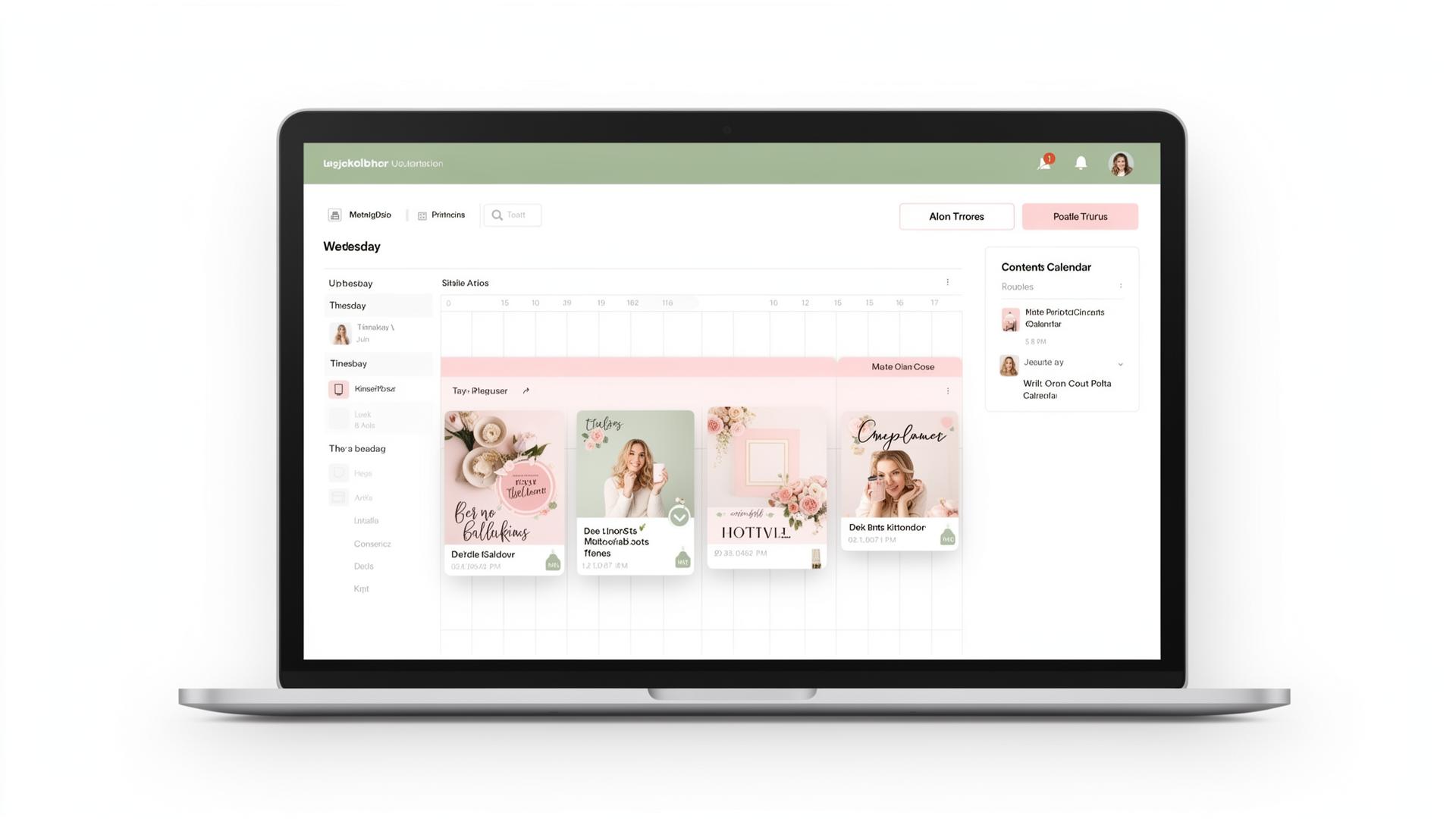 Interface do calendário de conteúdo LOUMI